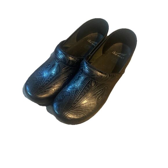 DANSKO Professional Silver/Black Floral Leather Clogs Size EU 42 US 9 - Picture 1 of 11